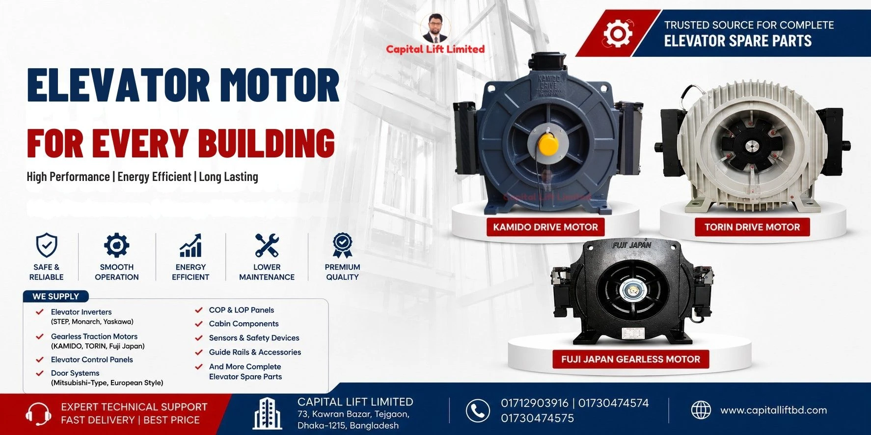 Elevator Motor Supplier in Bangladesh | KAMIDO, TORIN & Fuji Japan Gearless Motor