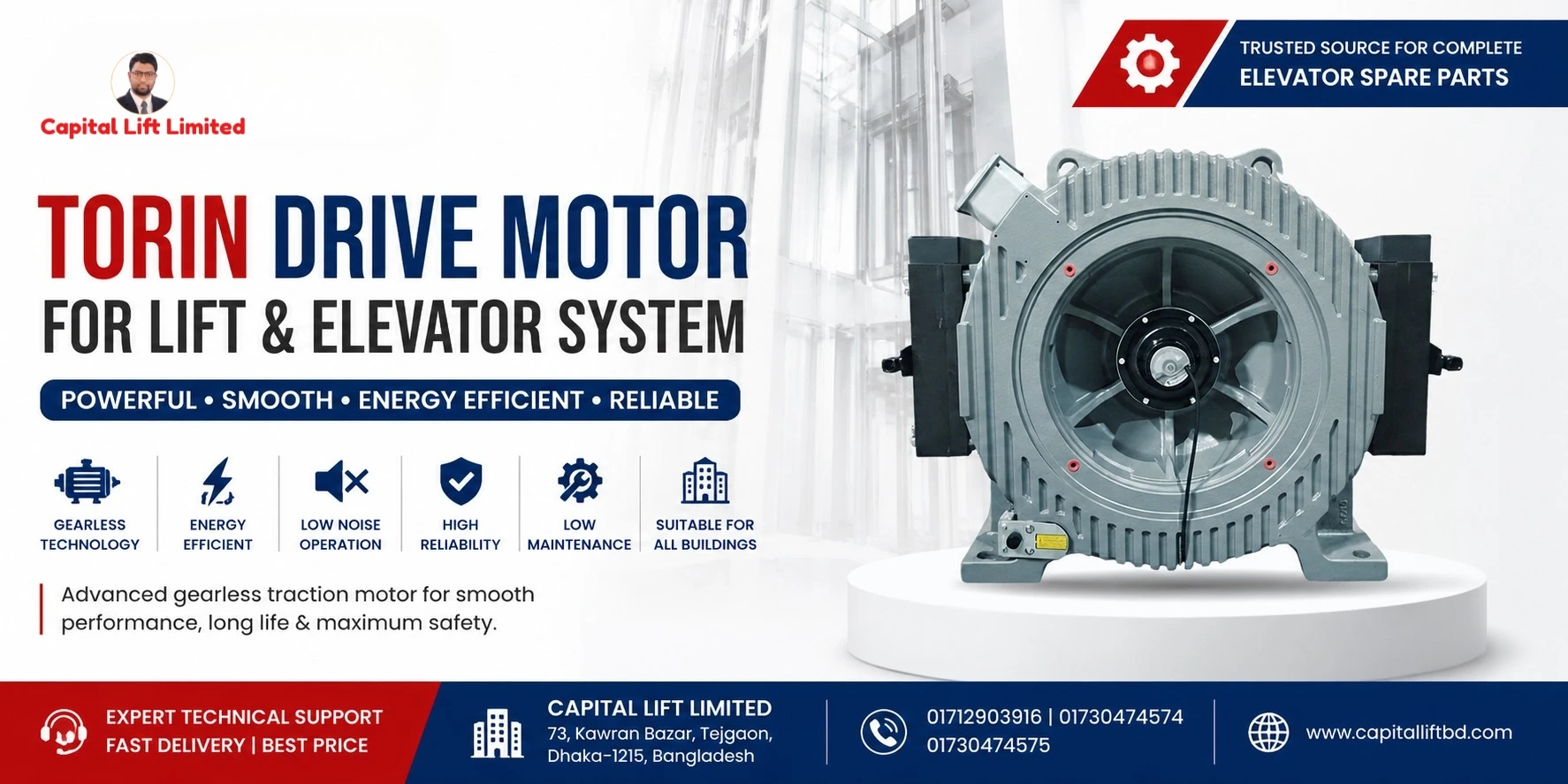 Torin Drive Motor for Lift & Elevator System in Bangladesh | Complete Guide to Gearless Elevator Motors